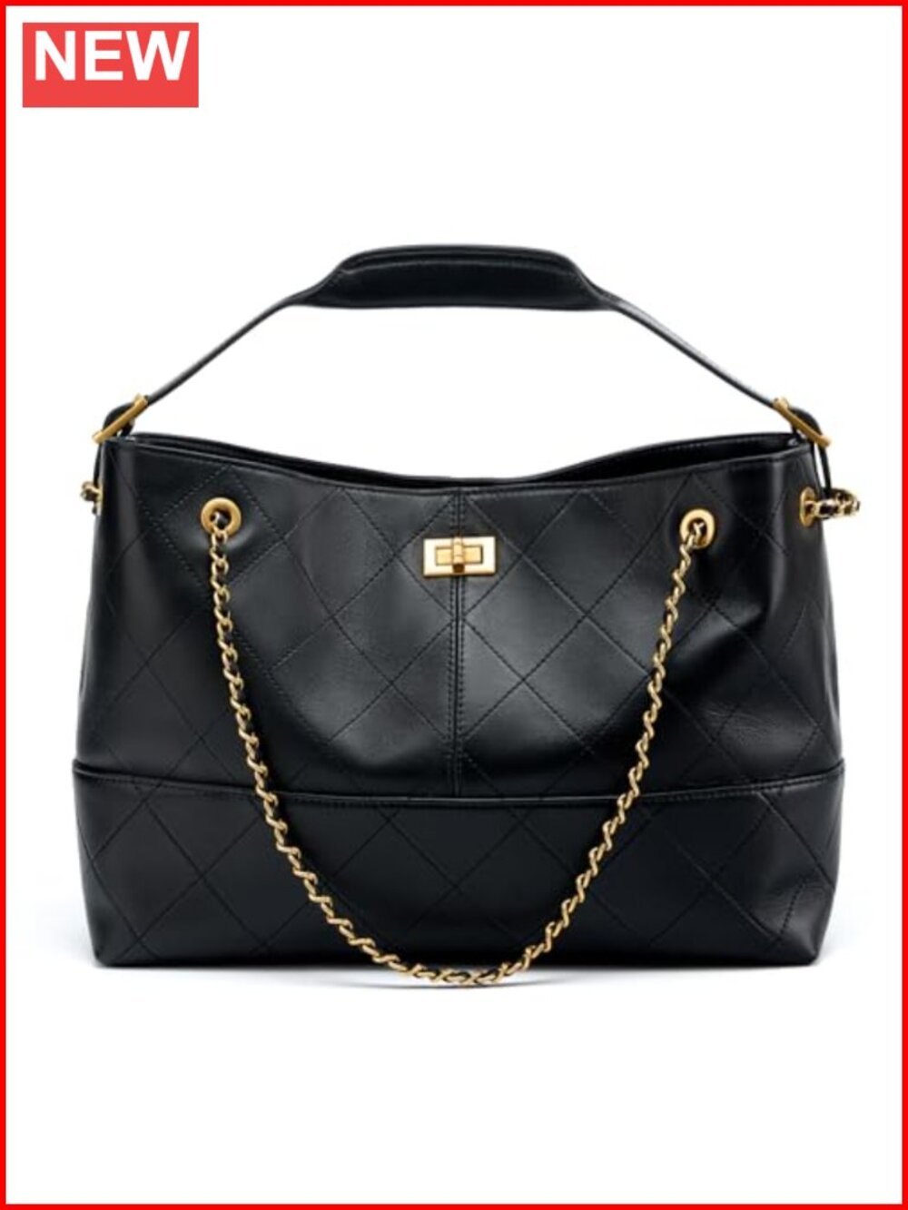 Genuine Leather Lambskin Suede Quilted Carryall Top Handle Bag with Gold Chain